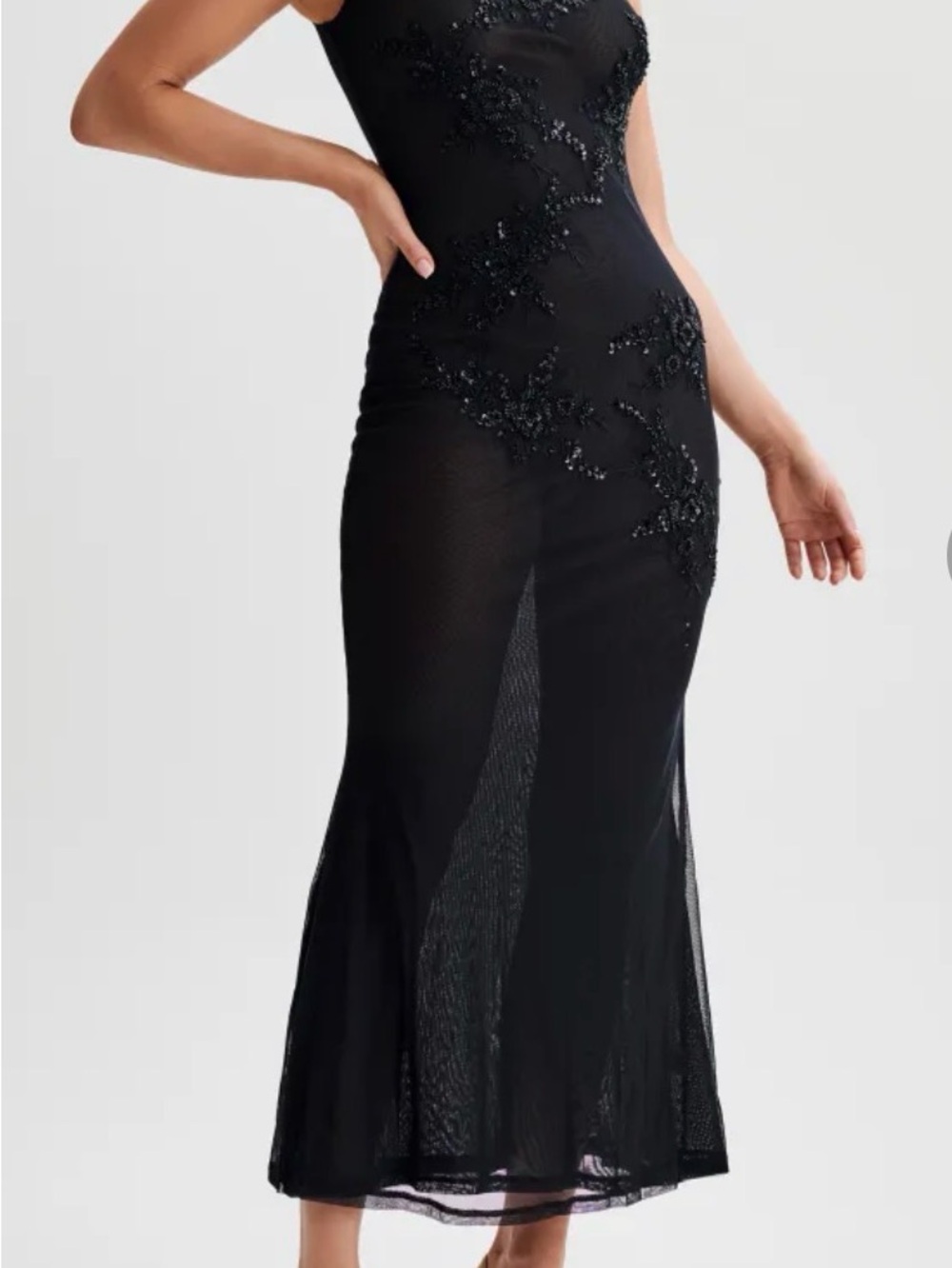 Meshki Maeva Embroidered Mesh Maxi Dress - Black